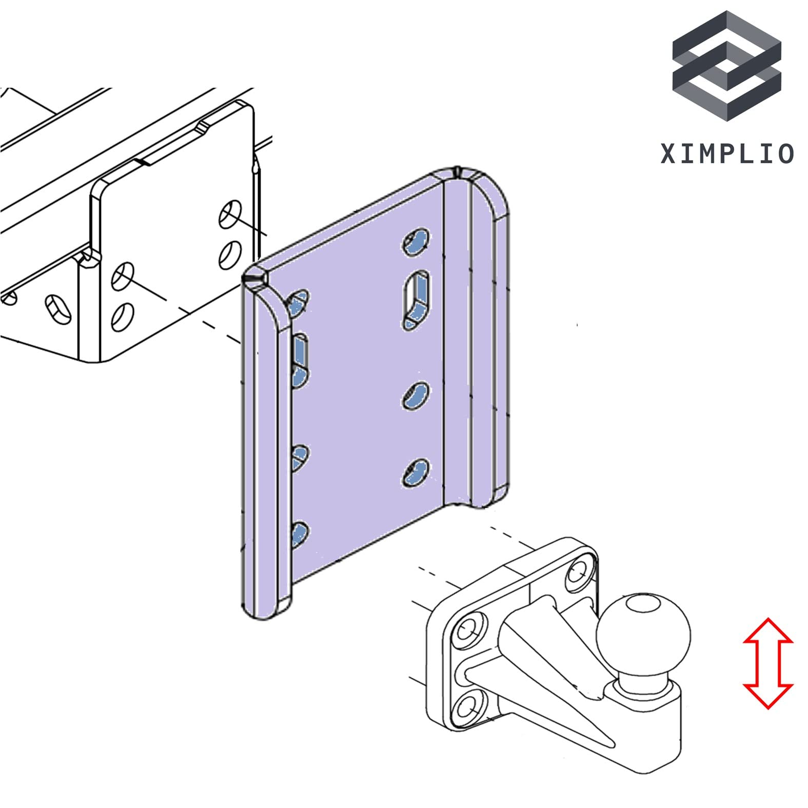 XIMPLIO Plaque d'adaptation universelle pour hauteur de boule avec ABE pour attelage de remorque, plaque de fixation AHK 2 trous 90 mm/4 trous 83 x 56 mm (avec vis 4 x M10)