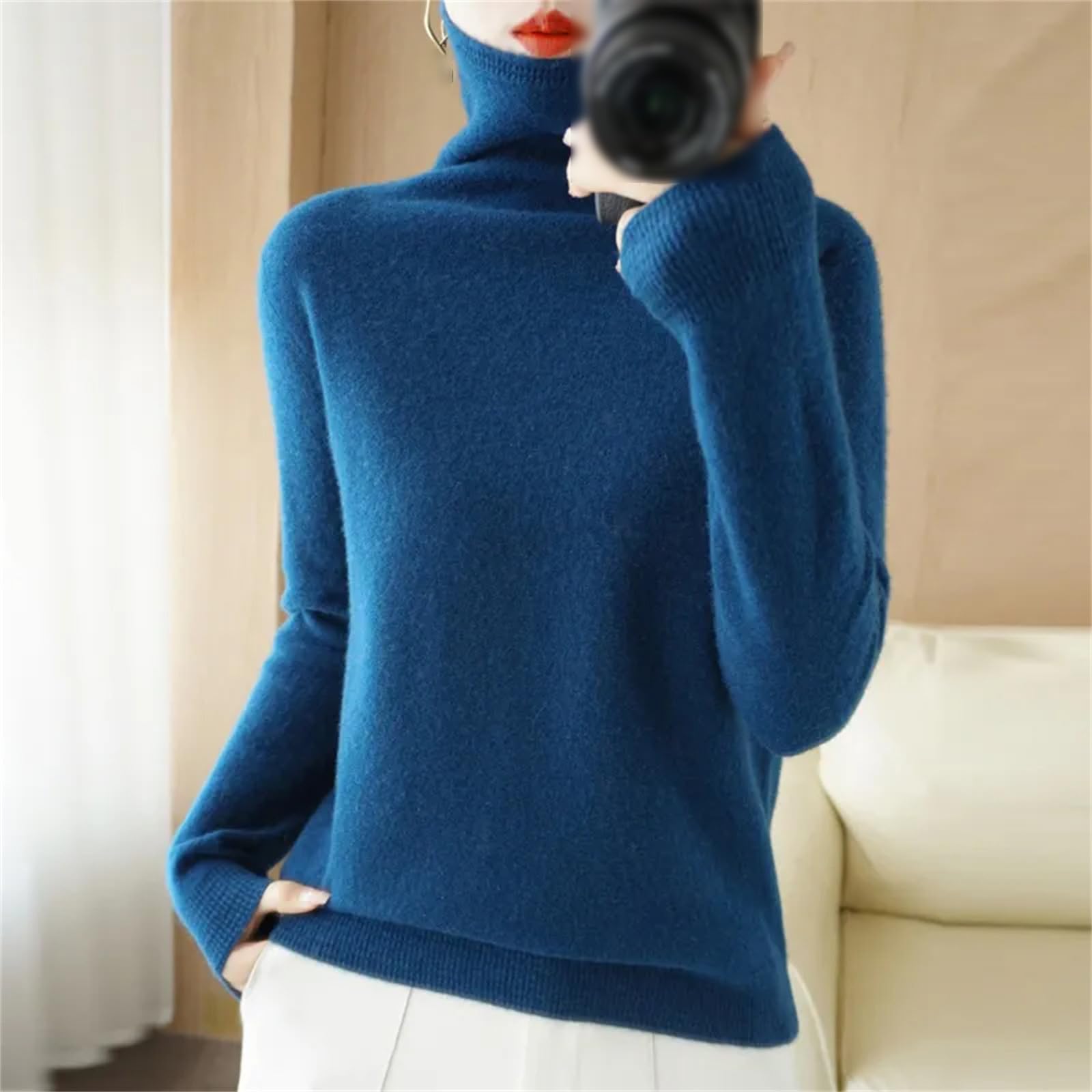 Maglione in o Lana Autunno E Inverno Pullover con Colletto dal Design A Ferro di Cavallo da Donna Top Lavorato A Maglia Casual