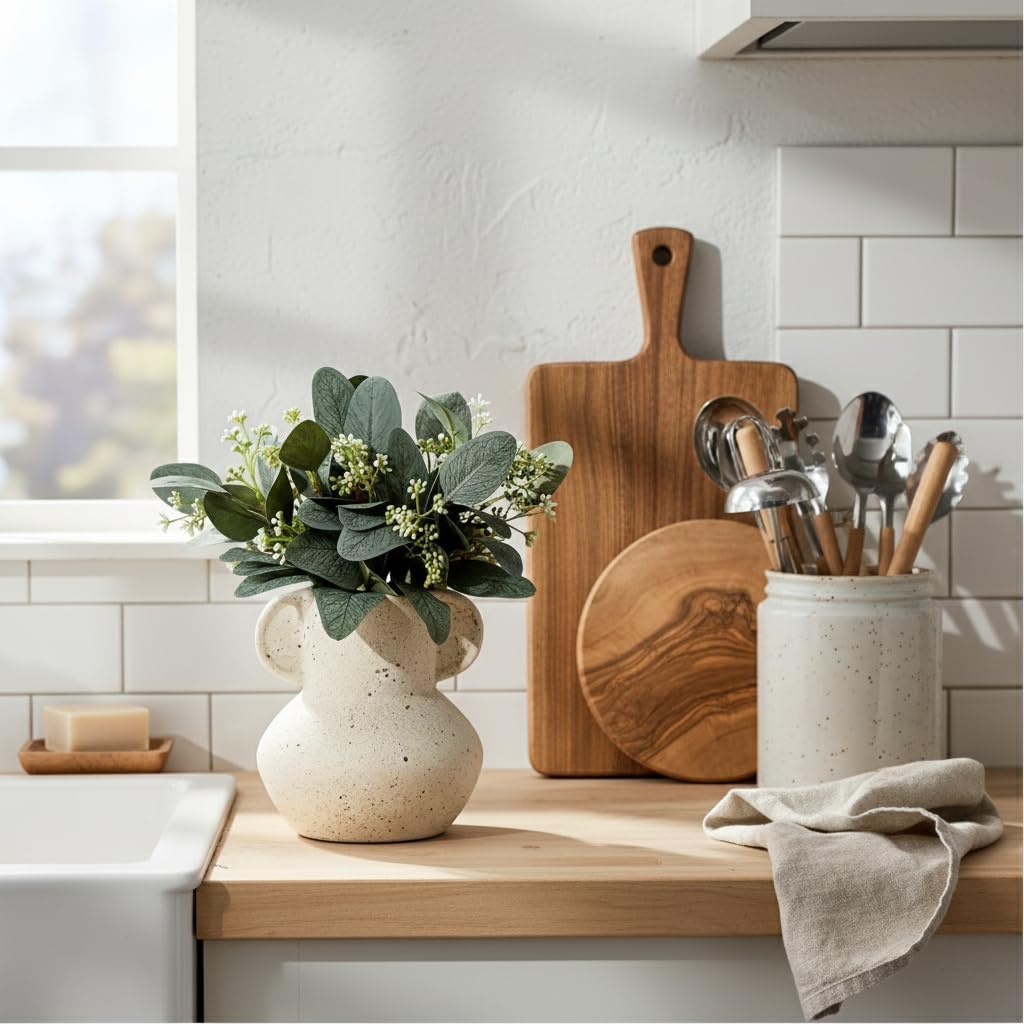 Emotionally Grounded Vase, Vaseking Ceramic Rustic Vase with 2 Handles, 6.1 inch Minimalist Decorative Farmhouse Vases for Home Decor, Living Room, Enterway, Table Decoration, Speckled White - Image 7