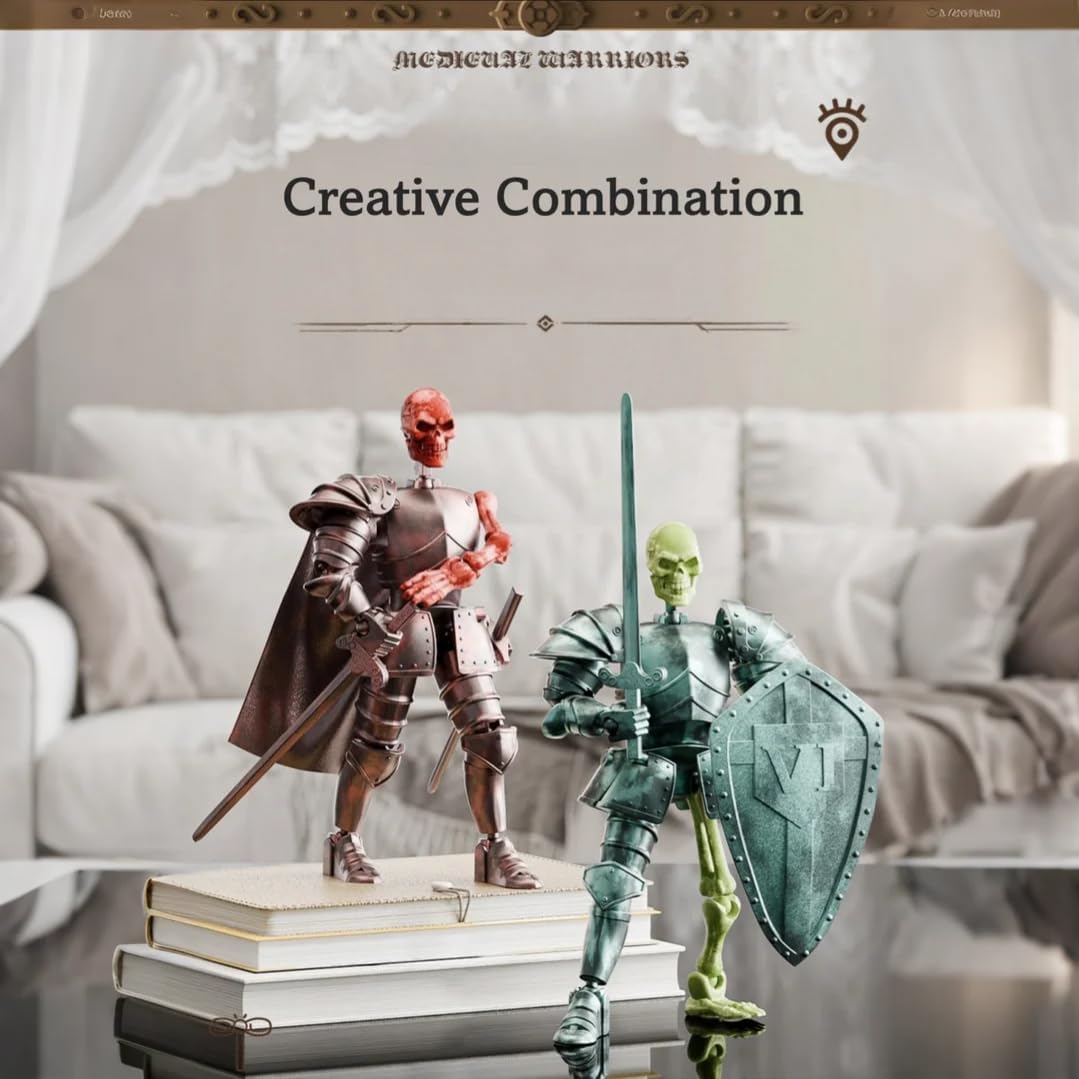 T13 Action Figure Set,Skeleton Knight Action Figures,Knight Action Figures,Dummy 13,Lucky 13 Collectible Action Figure（Assembly Required） (B-Silver Skull Knight)