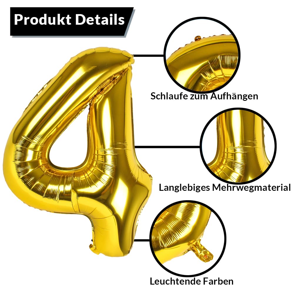 40th Birthday Balloon XXL Giant Foil Balloon Set 101 cm + 45 cm Balloon + 5 m Decorative Ribbon Foil Balloon 40 Suitable for Helium Reusable 40th Birthday Men Women 40th Birthday - Image 3