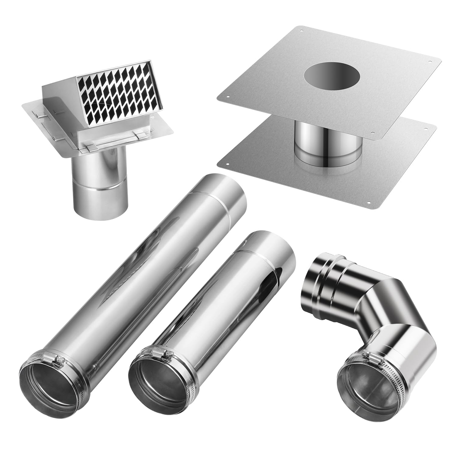 GASLAND 3" Stainless Steel Vent Pipe Kit for Gas Tankless Water Heaters, Includes 3" Termination Hood,3" x 90 Degree Elbow, 3"x 1' Vent Pipe,3" x 1.5'