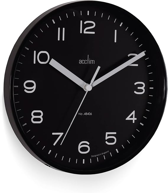 Acctim Runwell Small Wall Clock Quartz Slimline Case (Black)
