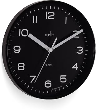 Acctim Runwell Small Wall Clock Quartz Slimline Case (Black)
