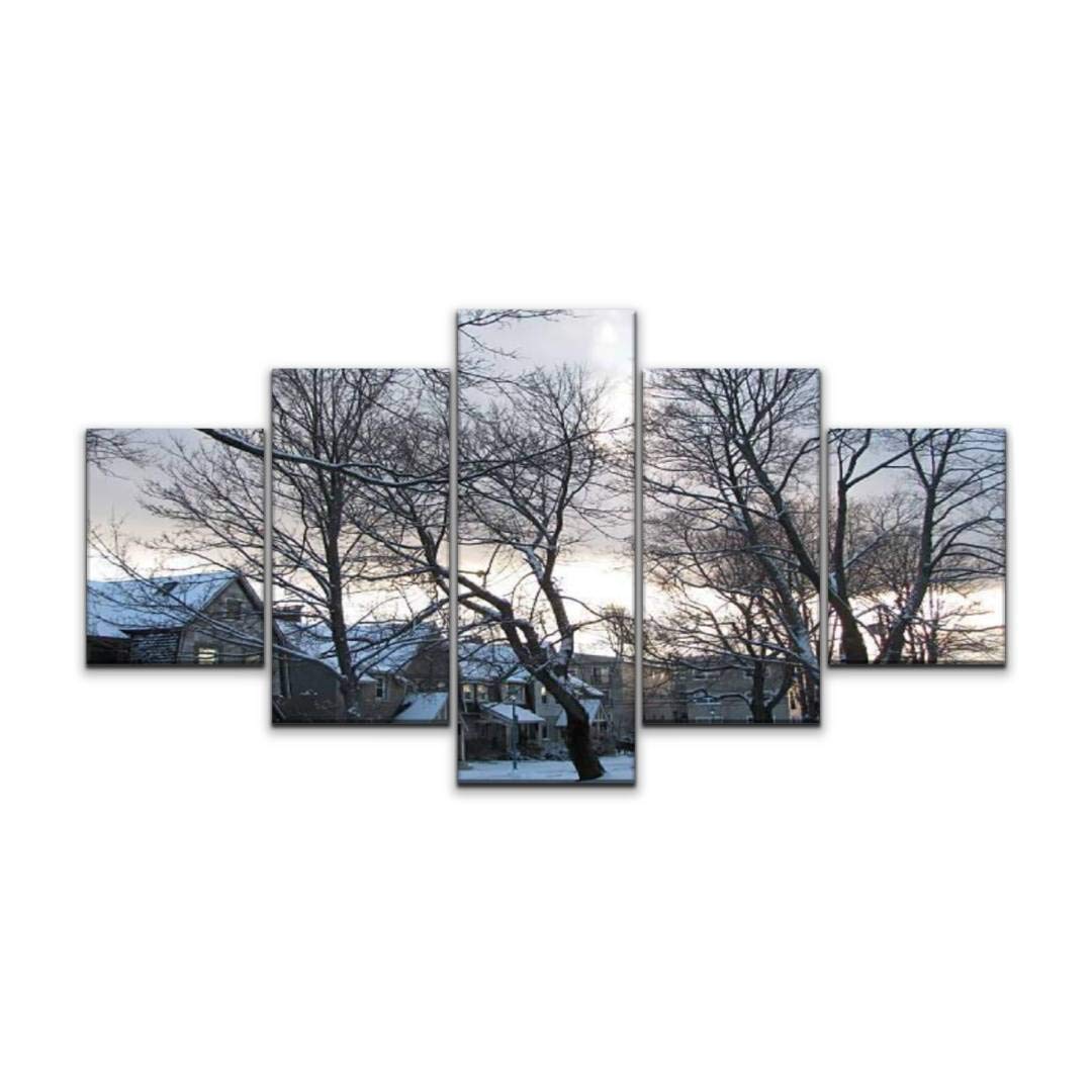 SkipveloHydrostone Neighbourhood Halifax Nova Scotia Winter Dusk Wall Art Canvas Prints Pictures Paintings Artwork Home Decor Stretched and Framed - 5 Pieces