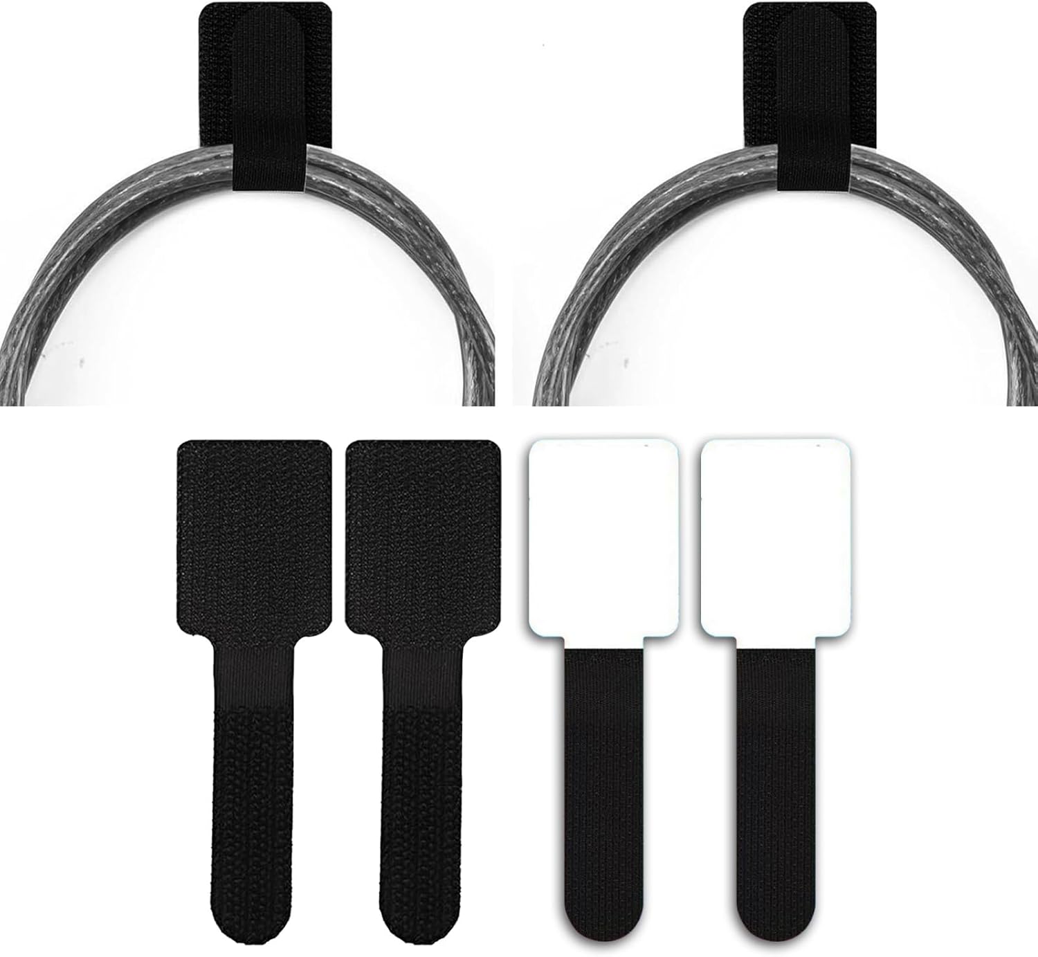 40 PCS Self-Adhesive Hook and Loop Cable Ties, Reusable Sticky Back Cord Organizer for Under Desk Cable Management, Home and Office Wire Organizers, Black