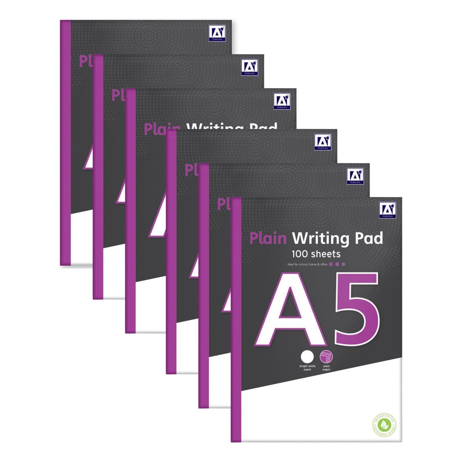 Domkora A5 Plain Notebook Writing Note Pad - 6 Pack 100 Sheets White Writing Paper - Sketch Pad Flip Notebook - School Notepad College University Students - 100% Recyclable