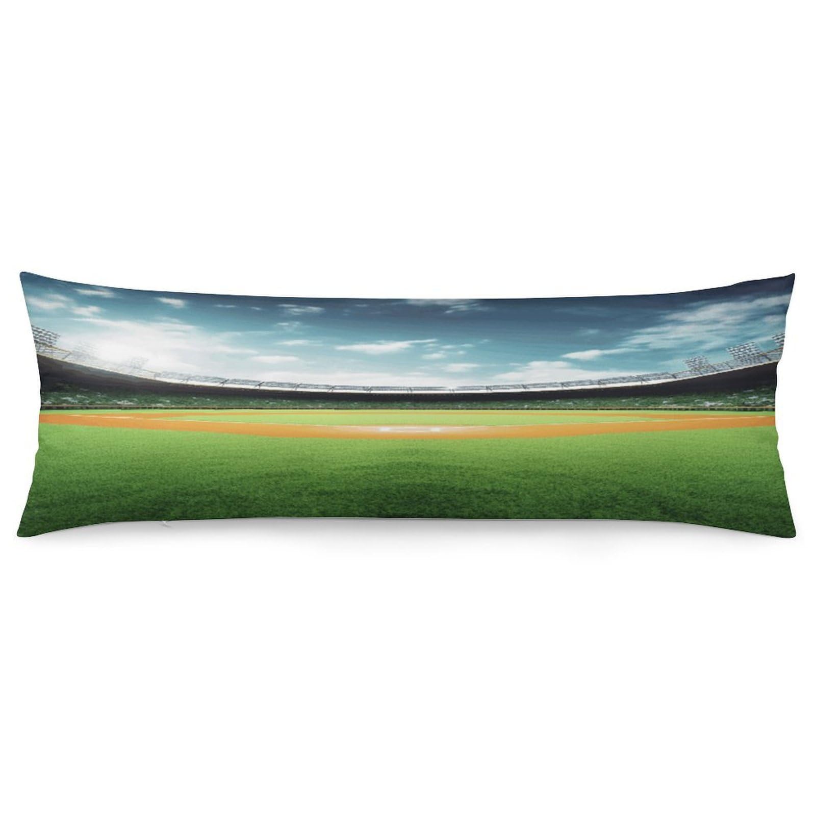 Green Baseball Field Backdrop Body Pillow Cover Luxury Long Body Pillow Pillowcase with Hidden Zipper Breathable Soft Cozy Pillow Case Wrinkle Fade Resistant Pillowcase 20''×54''