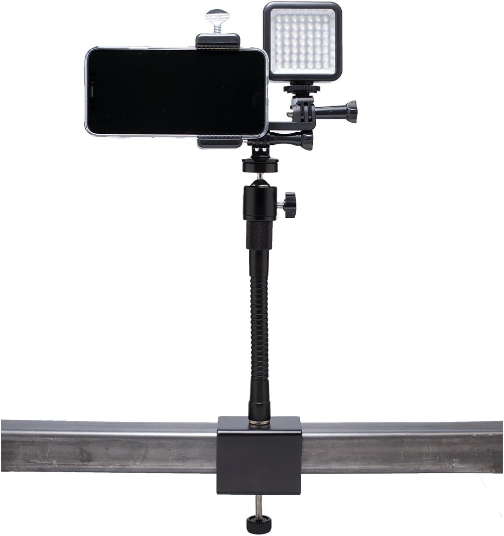 Livestream Gear® - Desk Clamp Setup with Dimmable LED Light for Live Stream, Videos, or YouTube. Fits Larger Sized Devices, and Dimmable LED Light to Adjust Brightness. (Clamp w/Md. Holder)