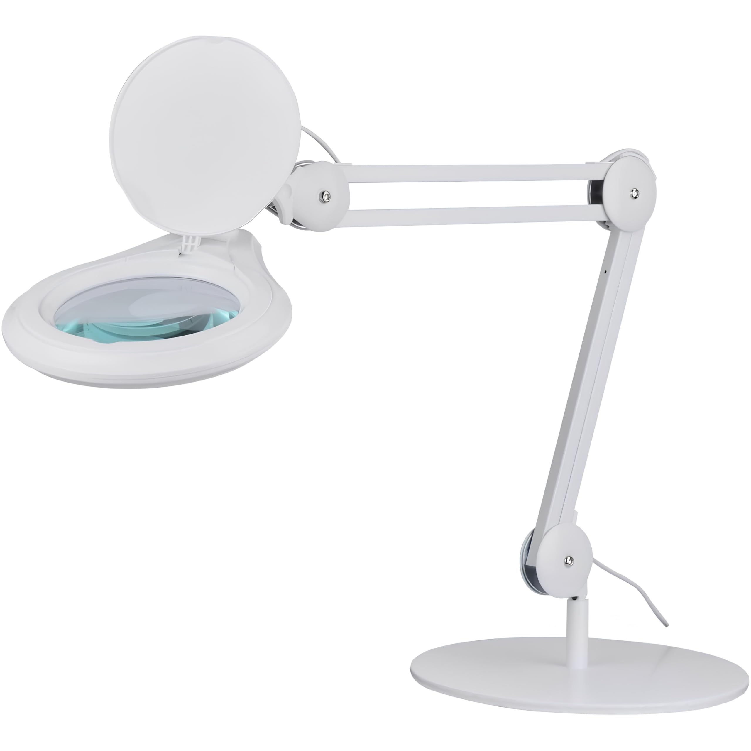 SEMPLIX LED Tischleuchte, 60 weiße LEDs, weiß, Große Echtglas Lupe (Ø 127 mm, 3 Dioptrien), Tischlampe mit flexibel verstellbarem Schwenkarm, 4-fach Dimmbar, Nählampe, Leselampe, Kosmetiklampe