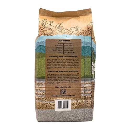Miniatura 3 de Cafe Monteverde - Paquete de café de proceso de miel - Café costarricense de origen único 100% arábica - Grano entero (paquete de 3)
