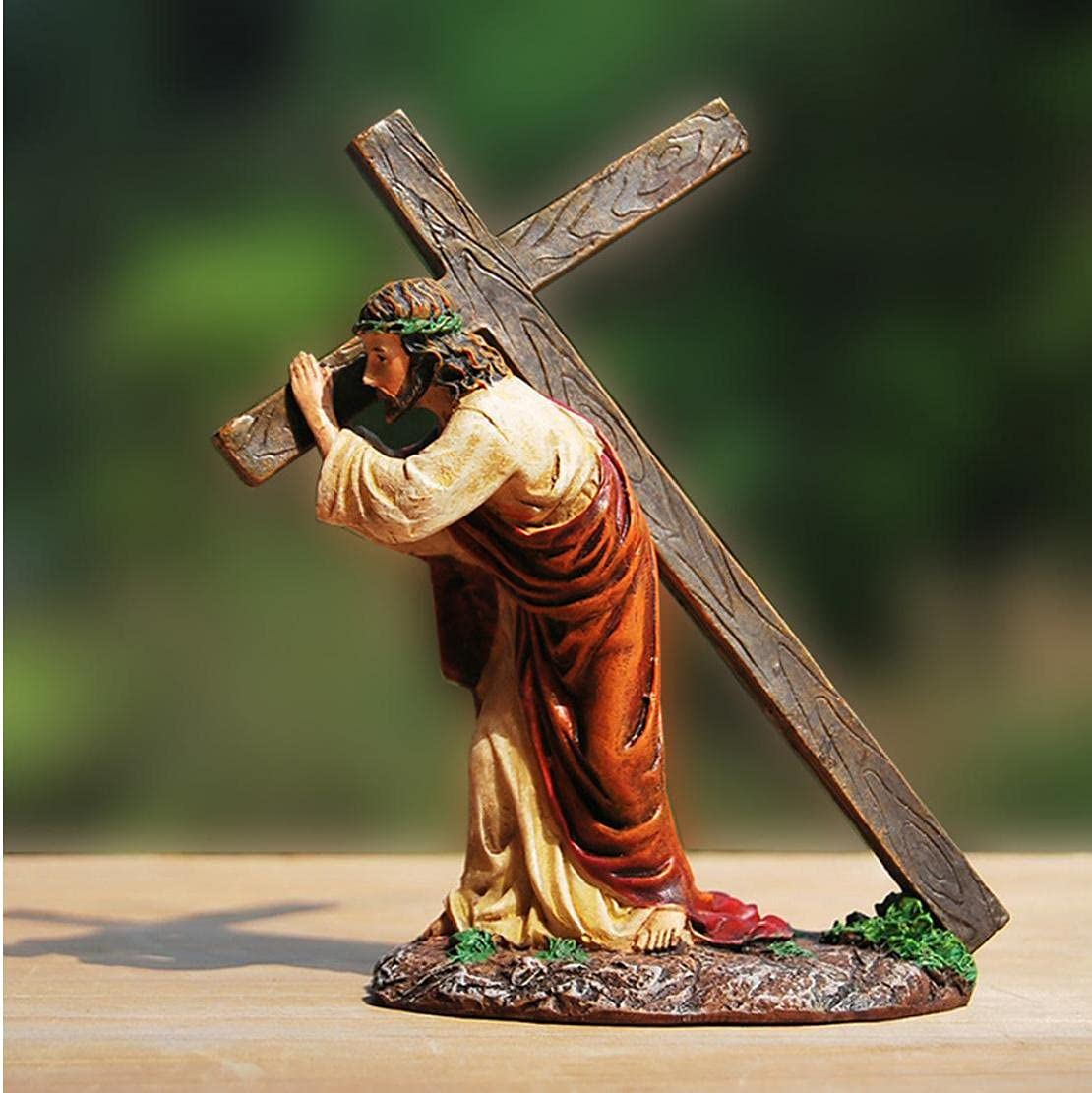 Amazon.com: Jesus Carrying Cross Statue Resin Ornaments Religious