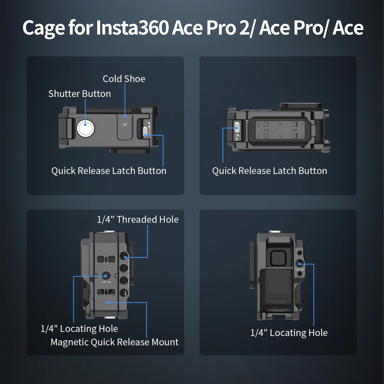 Kit Xplorer Grip Nitze Pour Insta360 Ace Pro 2 / Ace Pro / Ace - Poignée Latérale Ergonomique, Cage En Alliage, Bouton Obturateur Supplémentaire