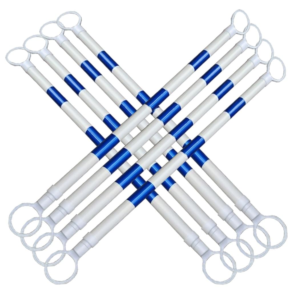 Barrera Reflectante Ajustable de 47 a 78 Pulgadas con Conos de tráfico - Paquete de 8 Cintas de Seguridad retráctiles para Obras y Seguridad en Eventos - Equipo de Seguridad Vial Azul y blan