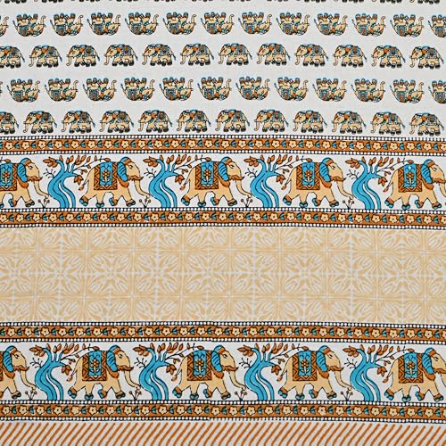 Image of 100% Cotton Single Bedsheet with 1 Pillow Cover | 240 TC Pure Cotton Flat Bed Sheet | Traditional Jaipuri Printed Bedding Set | Soft & Breathable | 60 x 90 Inch (Rangmahal Single 35)