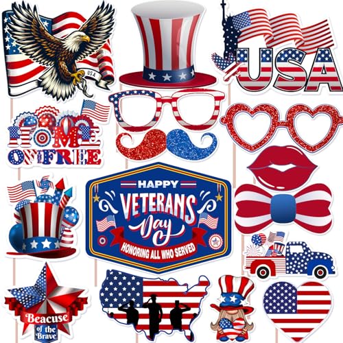 Patriotic Photo Booth Props Kit - Veterans Day Decorations & Fest...