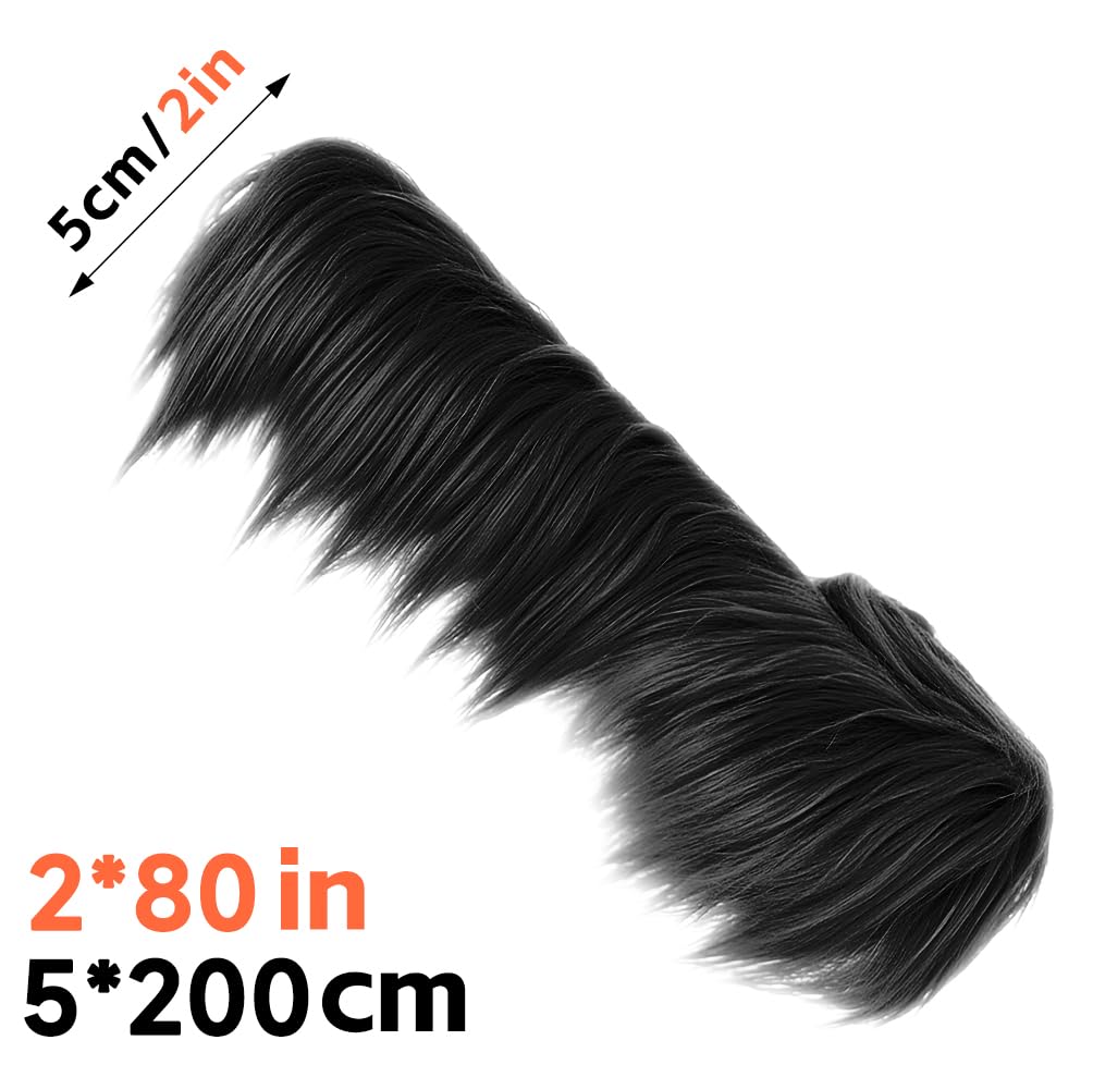 HXJDAM Black Fur Fabric, 5x200 cm Shaggy Faux Fur Trim, Plush Black Fluff - Image 2