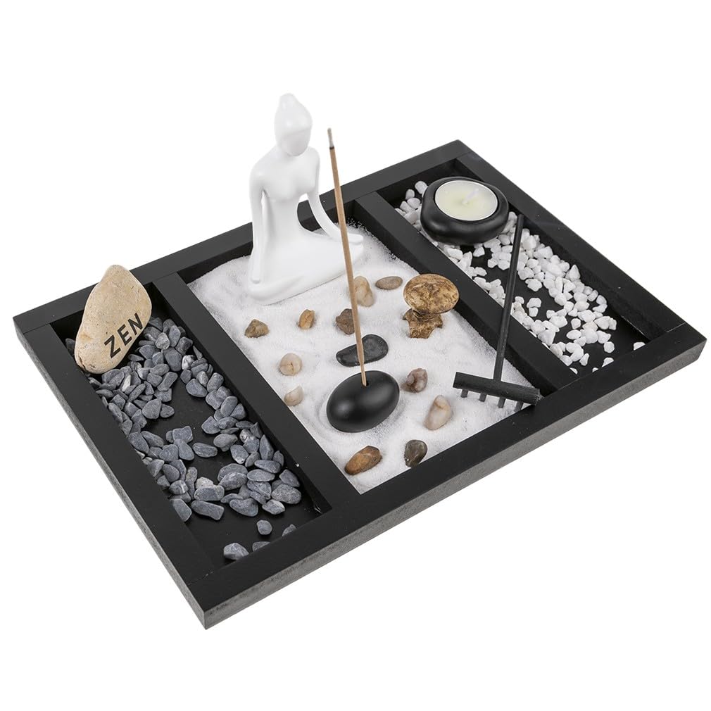 lachineuse Asian Zen Meditation Tealight Holder – Zen Decoration – Garden with Sand – Asian Atmosphere – for Home, Office