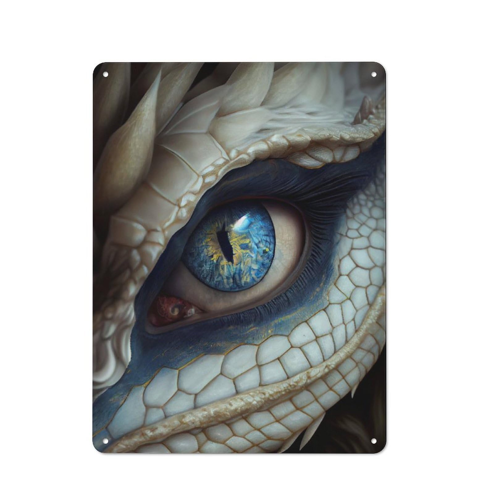 Junmoney Fantasy White Dragon Eye Retro Tin Wall Plaque 40X30cm For Dining Room Or Kitchen, For Home Decor Collectors