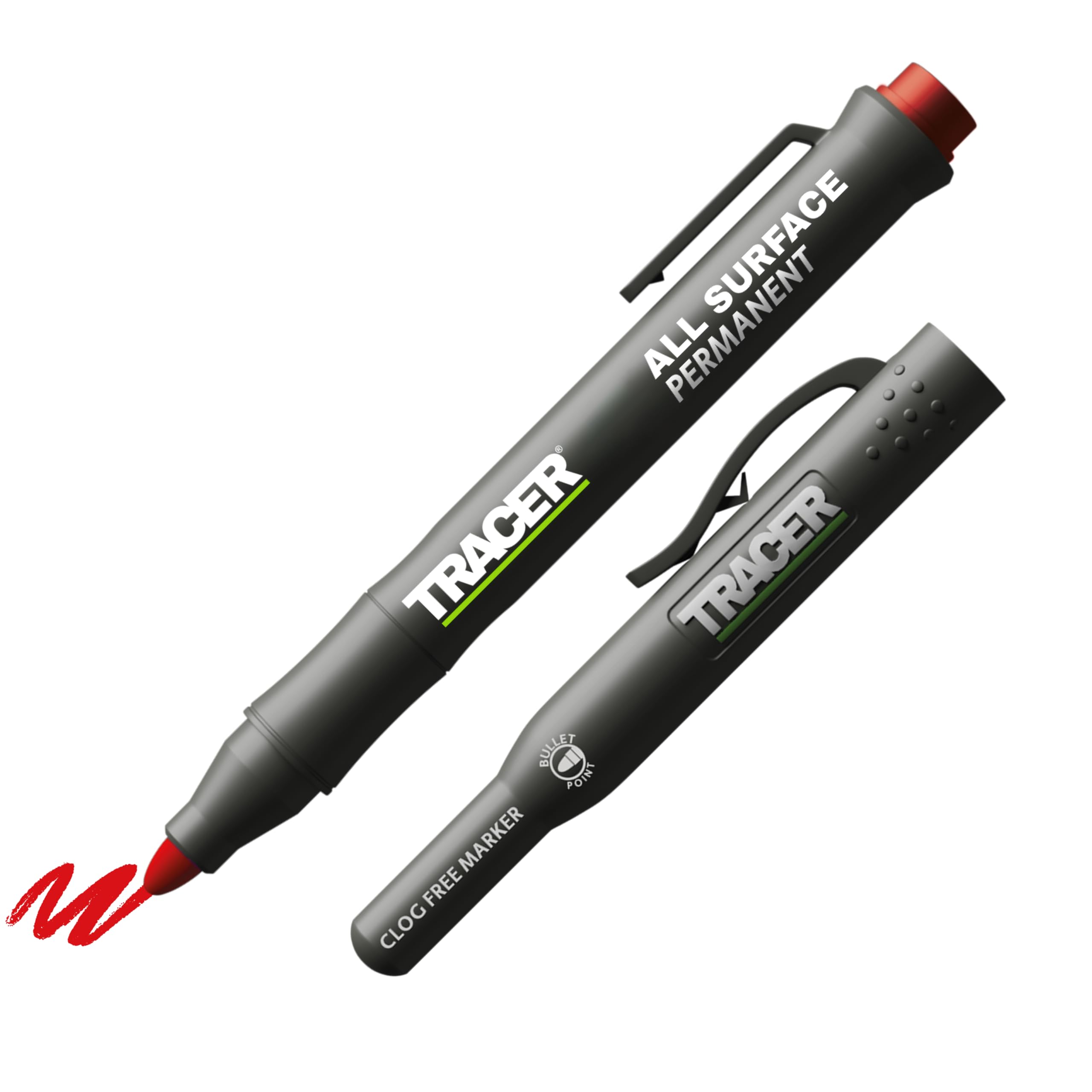 Tracer Clog-Free Red Construction Marker with Site Holster (All-Purpose Marker perfect for shiny and dusty surfaces.) - Red