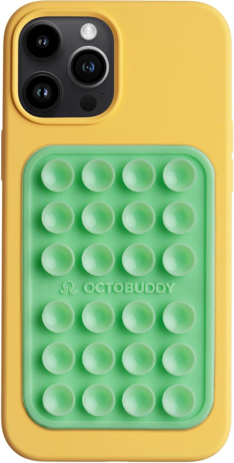 OCTOBUDDY Classic MAX - Silicone Suction Phone Case Adhesive Mount - Hands-Free, Strong Grip Holder for Selfies and Videos - iPhone and Android Compatible - 2.6″ x 3.9″, Green Ash