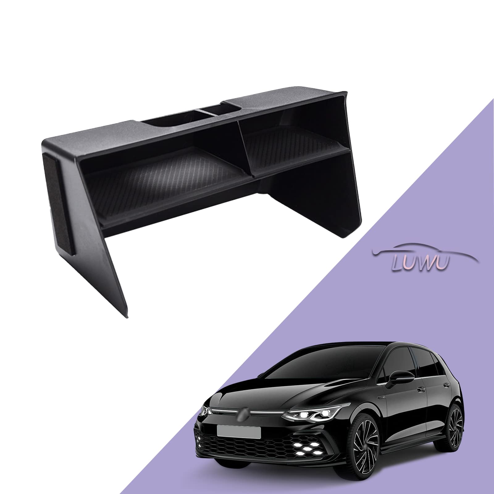 LUWUCompatible with VW Golf 8 8.5 MK8 GTI GTD GTE 2020-2024 2025 UK Car Center Console Storage Box Central Control Multifunctional Organiser Tray with Anti-slip Mat Interior Golf 8 Accessories