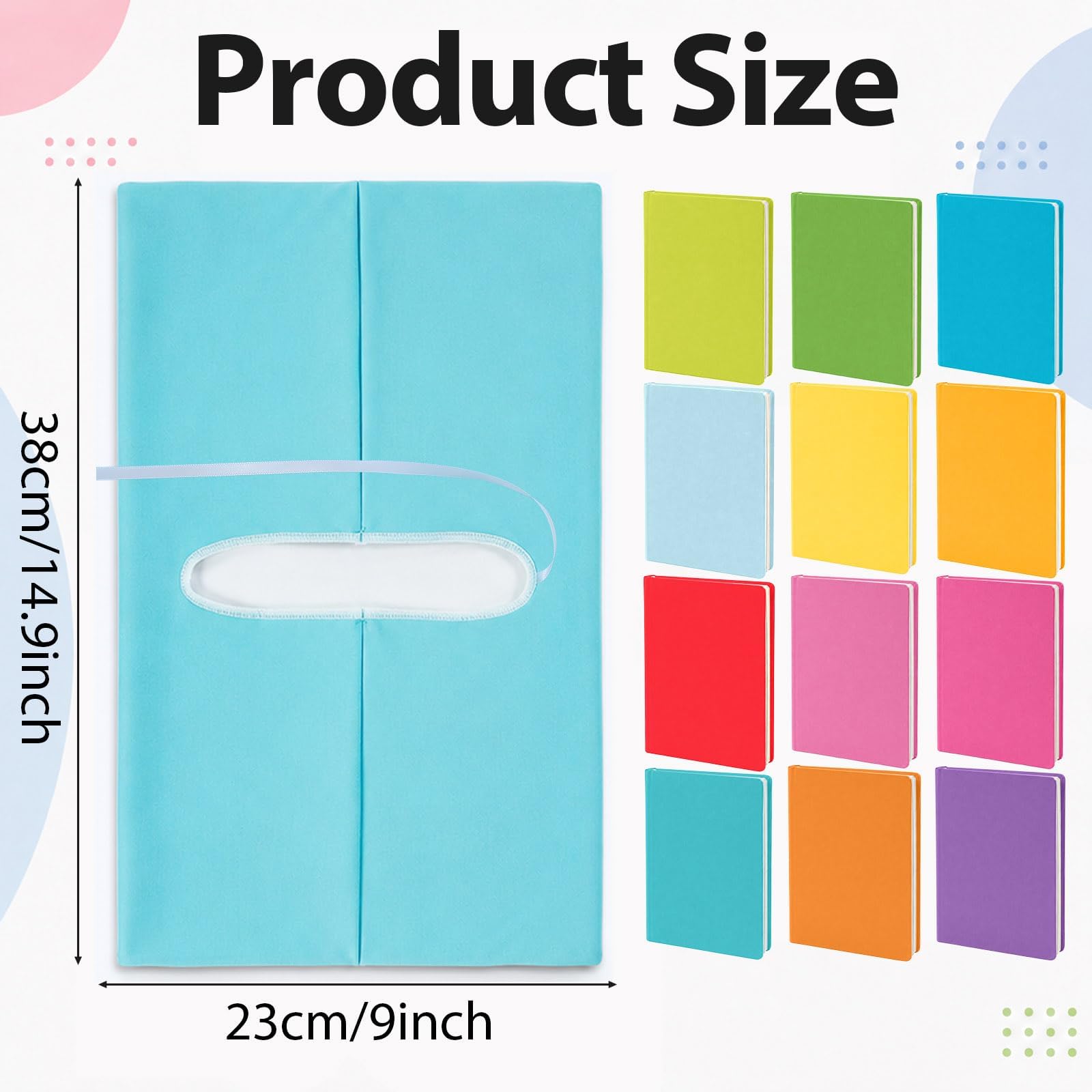 gisgfim Paquete de 12 fundas elásticas para libros de texto de tapa dura, lavables y reutilizables, de tela jumbo, libros de hasta 9 x 11 pulgadas, 12 colores surtidos, volver a suministros (arcoíris)