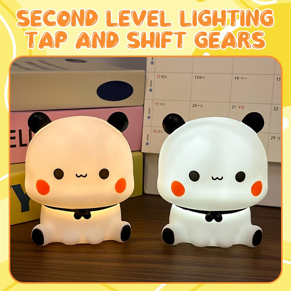 NAVESO Bubu Dudu Luce Notturna per Bambini, Lampada Panda Silicone, Luce Notturna Bambini in Silicone Panda, Lampada Touch da Comodino Bambiniper Bambino e Neonati Deco Cameretta, 3 Modalità di Luce