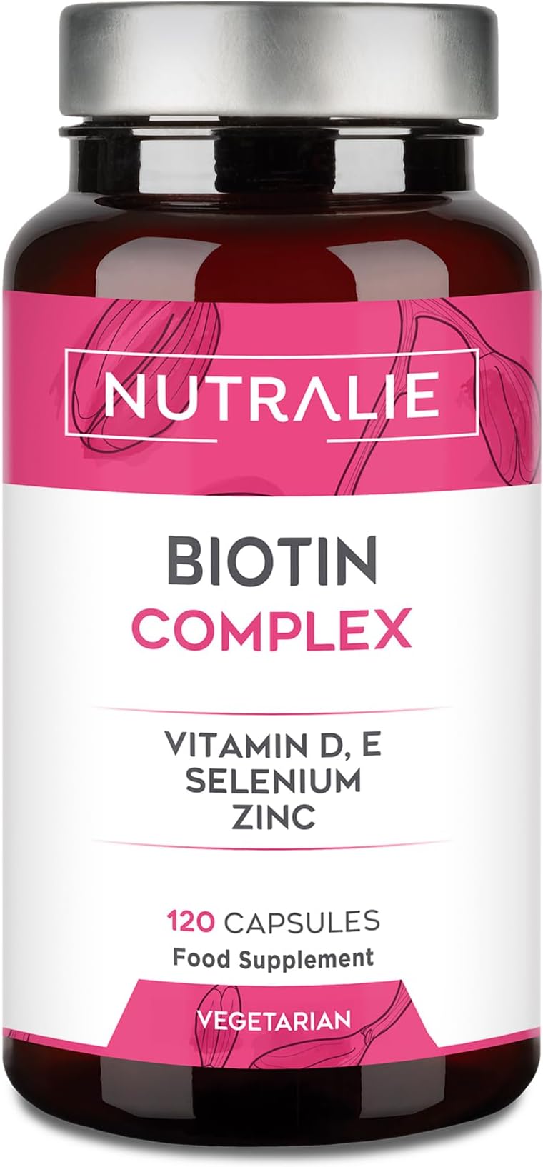 Biotin for Hair 10000 mcg - Vitamins E D Zinc Selenium - for Men and Women - 120 Capsules Vegetarian Nutralie