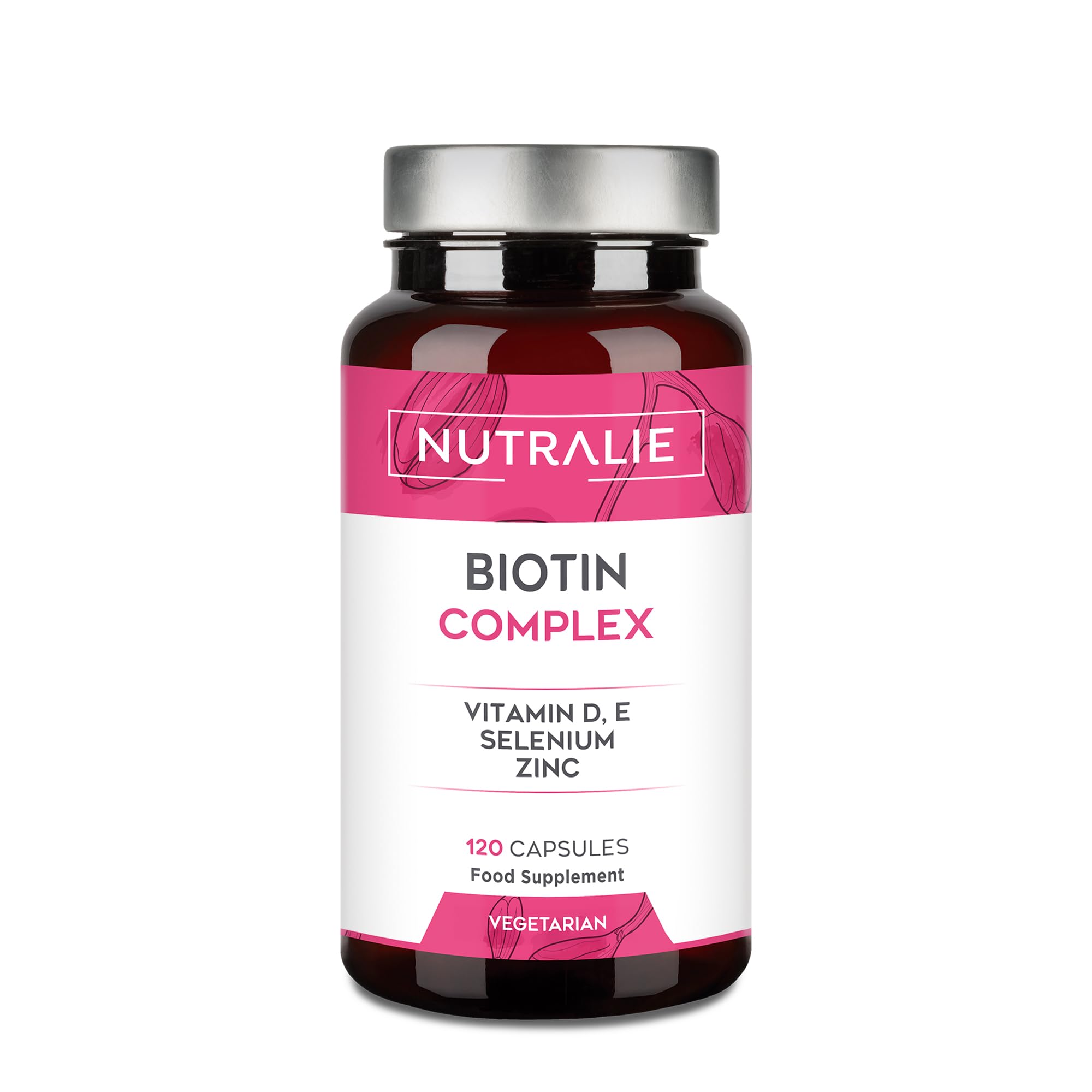 Biotin for Hair 10000 mcg - Vitamins E D Zinc Selenium - for Men and Women - 120 Capsules Vegetarian Nutralie