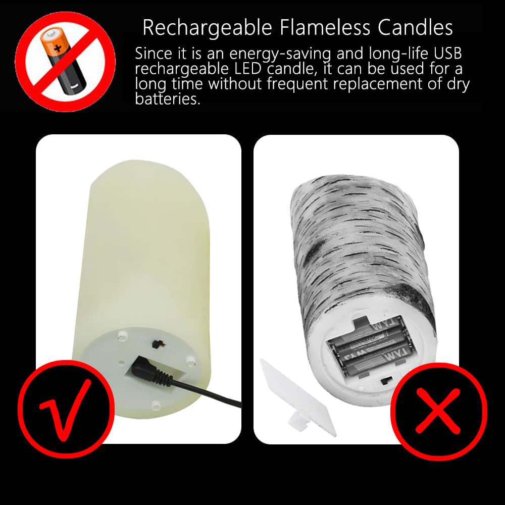 LED Candele, candela Flickering Flameless, Ricaricabili, Comandi a 10 Tasti Timer, Paraffina Vera per Decorazione, Festa, Vacanze--15cm Ivory