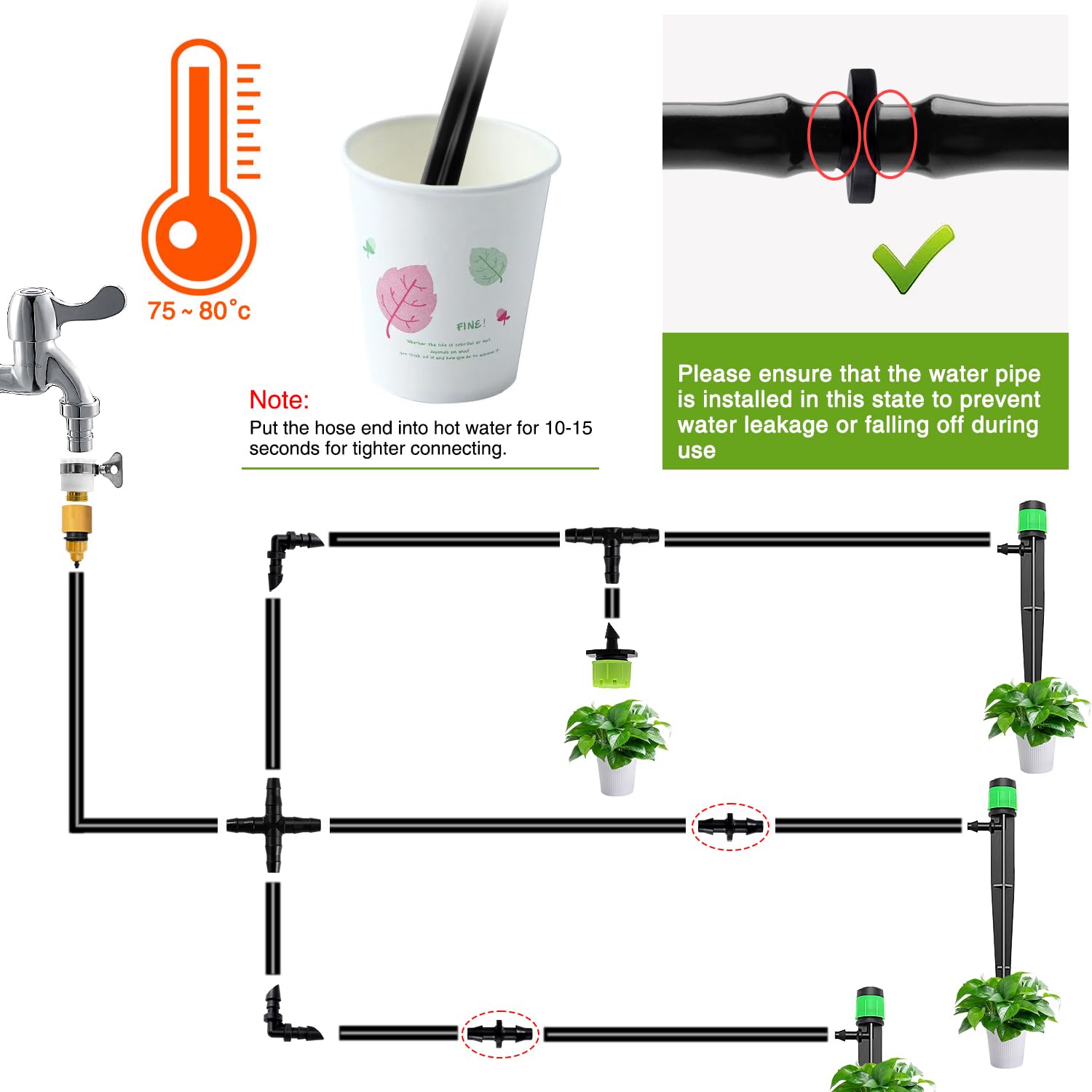 VooGenzek 80 PCS 4/7 mm Plastic Drip Hose Connector, Irrigation Straight-Through Joints - Image 4