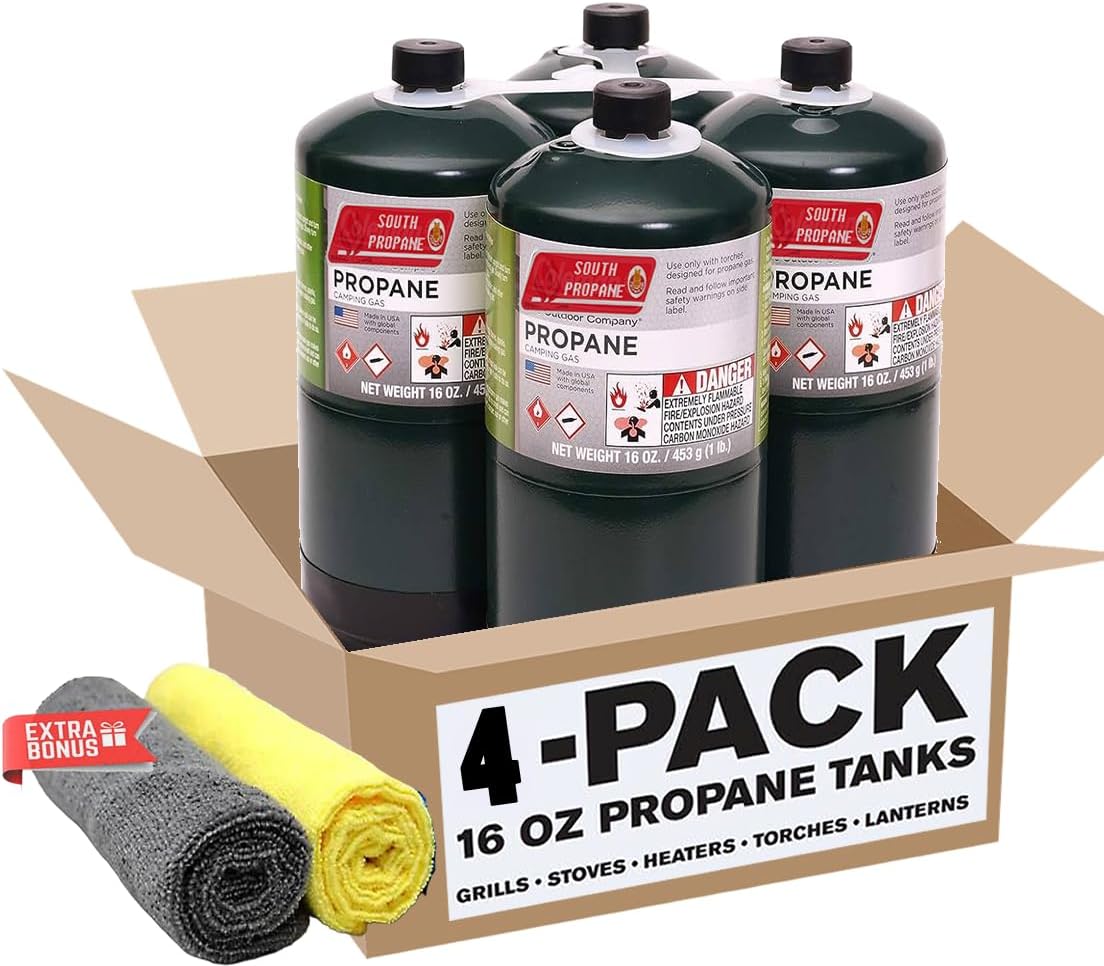 Propane Tank Fuel Cylinders, 4 pk./16 oz. Plus Extra Gift 2 Cleaning Towels