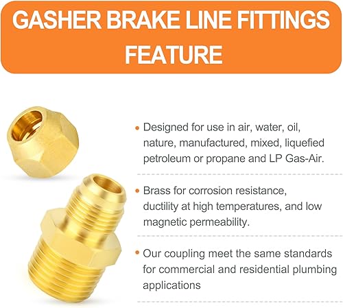Miniatura 142 de GASHER 10 piezas de latón SAE 45 grados Flare Tube Fitting, 1/2" Flare Nut Aire Acondicionado Tubo de cobre Extensión de tubo de cobre a tope Tuerca