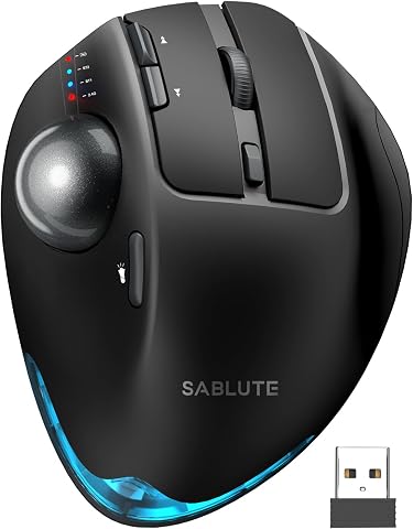 Ergonomic Wireless Trackball Mouse, Rechargeable Adjustable 0°/18° Angle, Multi-