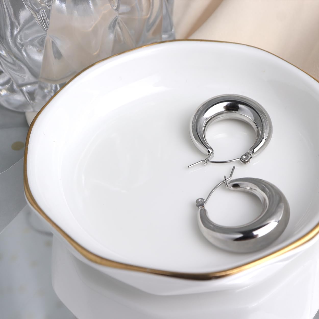 JeanBeau Gold Plated Chunky Hoop Earrings for Women, Trendy Statement Thick Hollow Lightweight Huggie Hypoallergenic Earing Jewelry Gift - Image 6