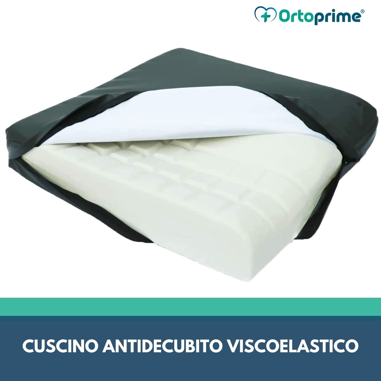 OrtoPrime Cuscino Antidecubito per Sedia a Rotelle - Cuscino Seduta Ortopedico Viscoelastico - Cuscino Memory Decubito - Cuscino Carrozzina per Anziani - Cuscino Memory Foam Sedia a Rotelle Ufficio