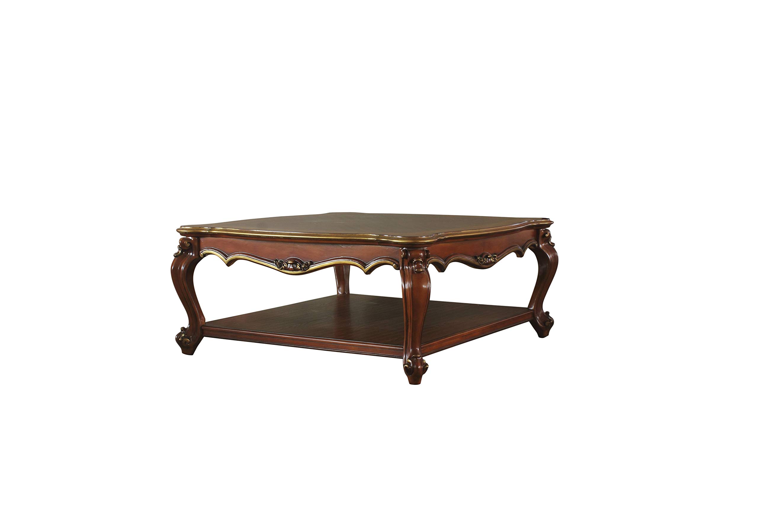 Photo 1 of Acme Picardy Square Wooden Coffee Table with Bottom Shelf in Vintage Cherry Oak