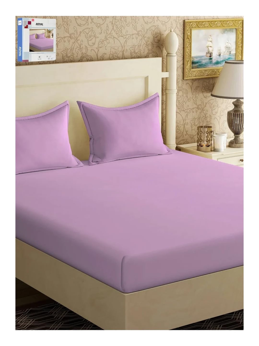 Klotthe Book Fold Light Purple Solid 300 TC Cotton Blend Double Bedsheet with 2 Pillow Covers