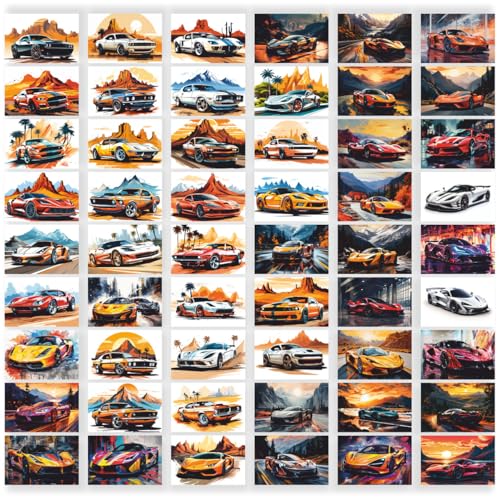 Image of POSTERONN Vintage Super Cars Wall Collage Kit 54 PCS 4x6 Inch Posters | Classic Car Photo Cards for Bedroom Gaming Room Decor | Aesthetic Auto Theme Wall Art with Glue Dots | Gift for Teens Friends