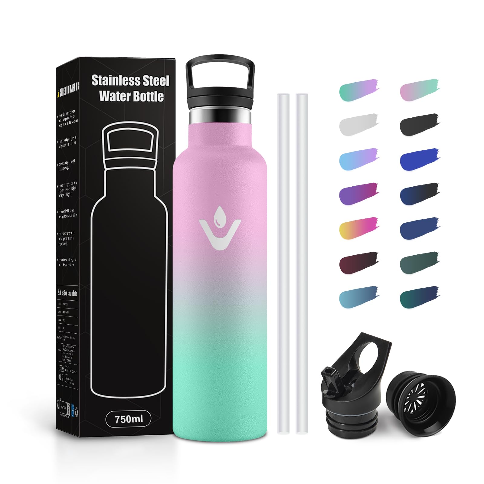 JAPORIA 750ml Thermal Bottle with Straw Reusable Leak-Free BPA Free for School, Camping, Travel, Office
