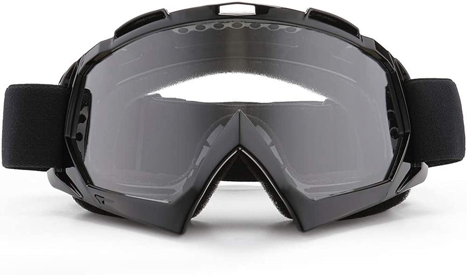 Motorcycle Goggles, Dirt Bike Off Road Racing, Riding Goggle Anti-Scratch Dustproof Bendable, UV400 Eyewear Padded Soft Thick Foam, (Black& clear Lens)