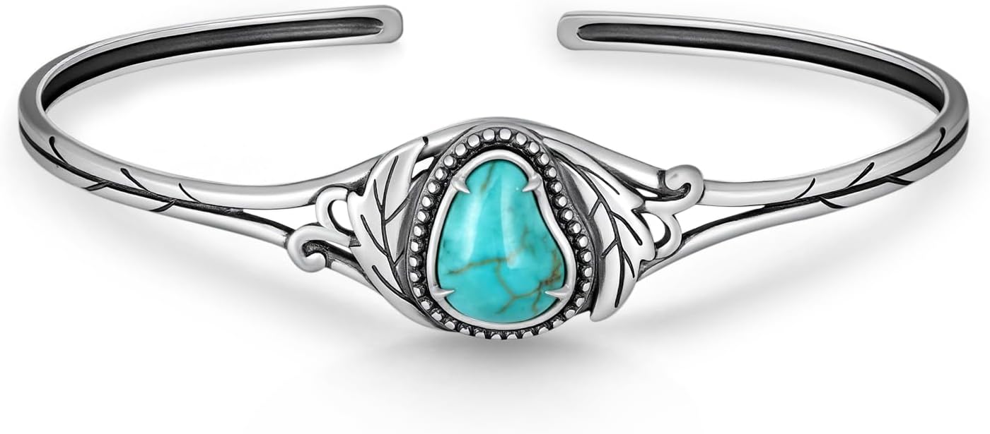 Genuine Turquoise Bracelets for Women 925 Sterling Silver Turquoise Bangle Cuff Bracelet Adjustable Western Unusual Gemstone Vintage Real Turquoise Bracelets Jewelry for Women