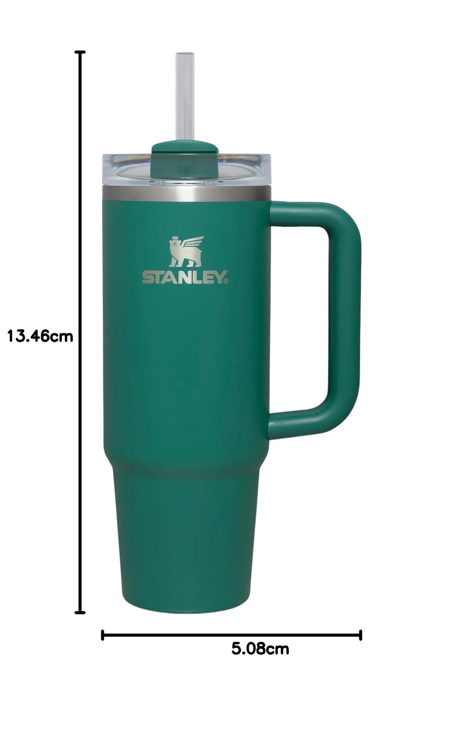 STANLEY Quencher H2.0 FlowState Trinkbecher, vakuumisoliert, aus Edelstahl mit Deckel und Trinkhalm, für Wasser, Eistee oder Kaffee (Tannengrün, 1,2 Liter)
