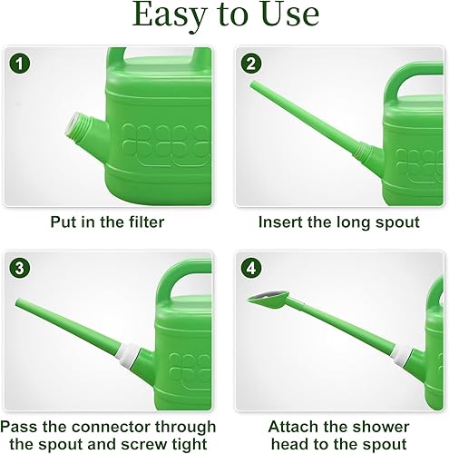 Miniatura 6 de Qilebi - Regadera de 2 galones para plantas de exterior, regaderas con pico largo extraíble y cabeza rociadora de acero inoxidable, regadera grande