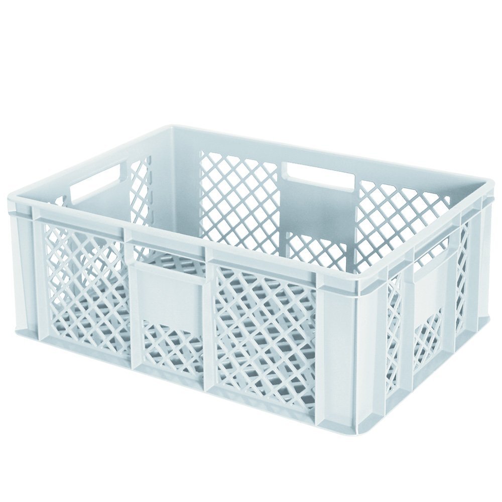 6 contenitori europei traforati, impilabili, per alimenti, 600 x 400 x 240 mm, bianco