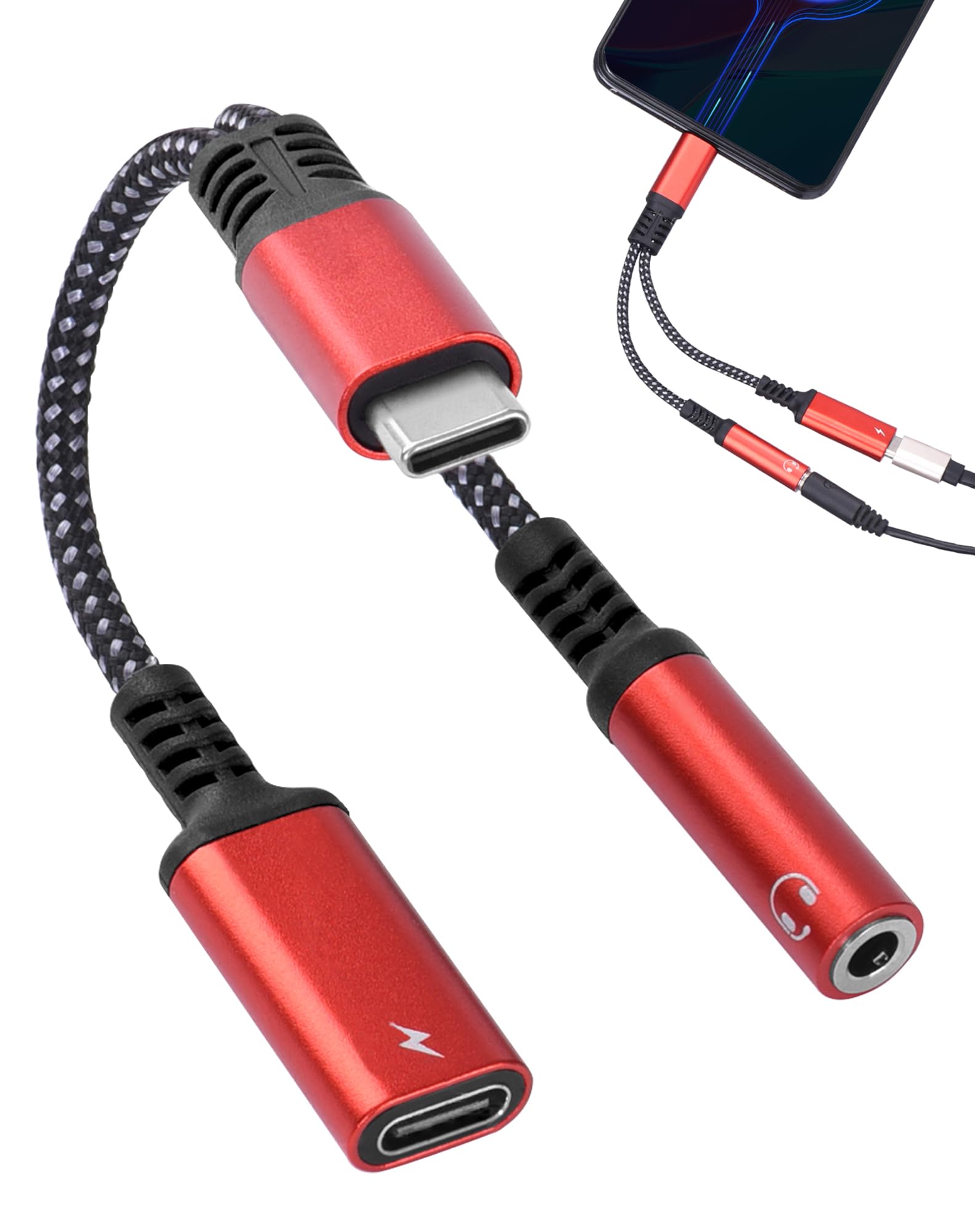 2in1 タイプC イヤホン変換 USB 変換アダプタ typec イヤホン 充電 同時 PD 60W 急速充電 二股ケーブル Type-C to 3.5mm イヤホンジャック USB変換ケーブル Type-C ポート充電アダプタ Hi-Fi音質 USB3.0 usbをipadにつなぐ Type-C ポート充電アダプタ Hi-Fi音質 24bit/96KHz対応 (レッド)