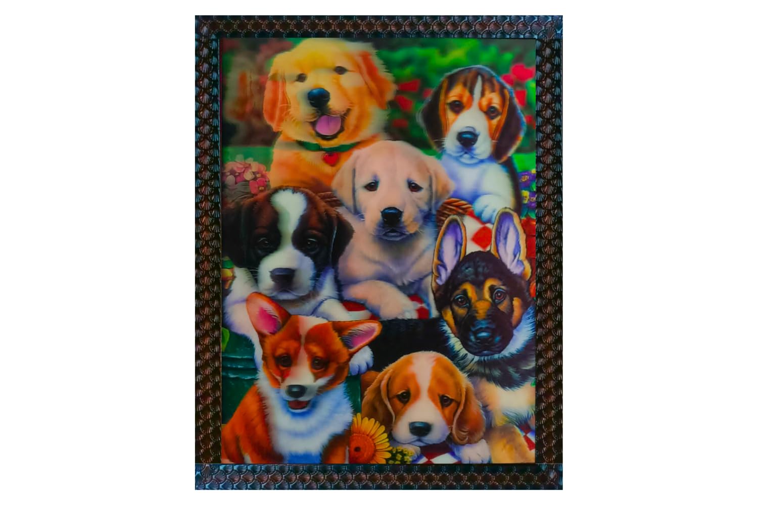 EXELLO Dogs 5D Theme Wall Scenery living room, Pets photos Scenery wall 5D Dogs frame Scenery Wall Painting Photo frame 16 inch x 12 inches