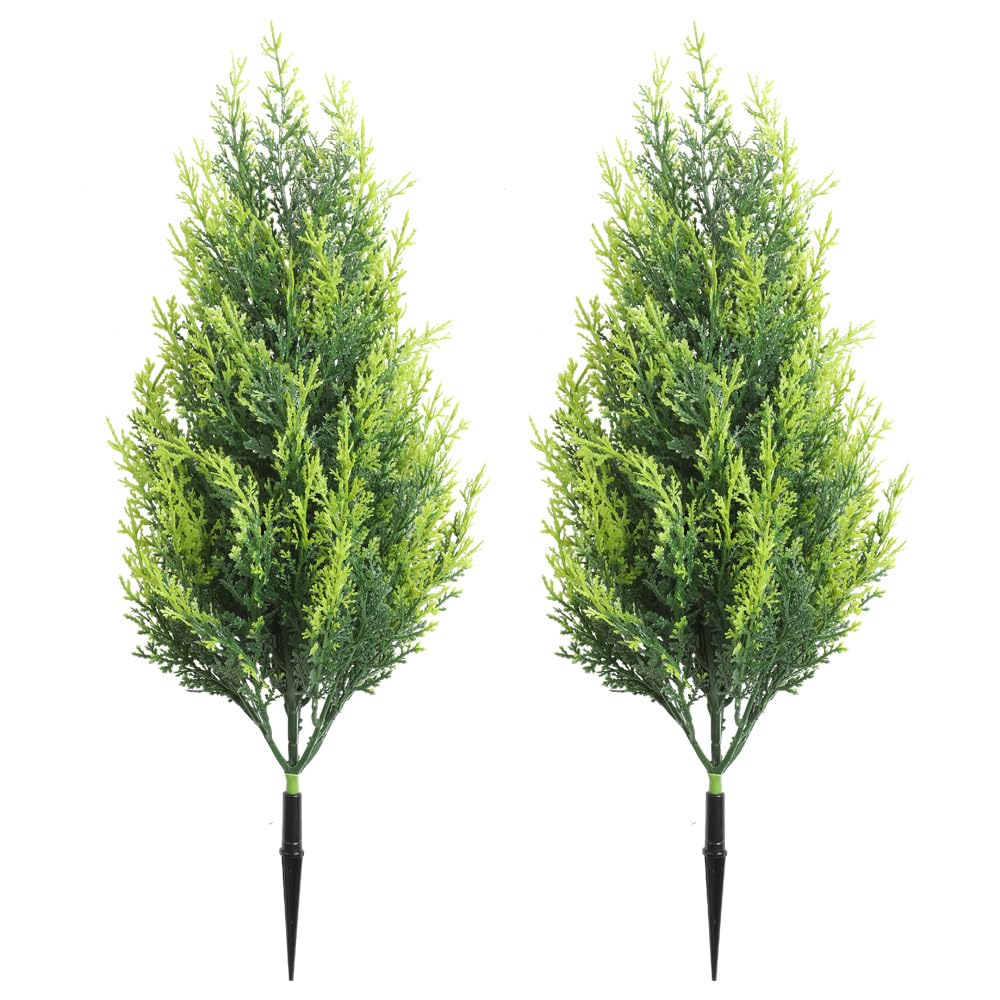2pcs artificial topiary christmas tree fake evergreen realistic norfolk pine decor for porch, pathway, garden,outdoor indoor uv resistant, yard art decor (green)