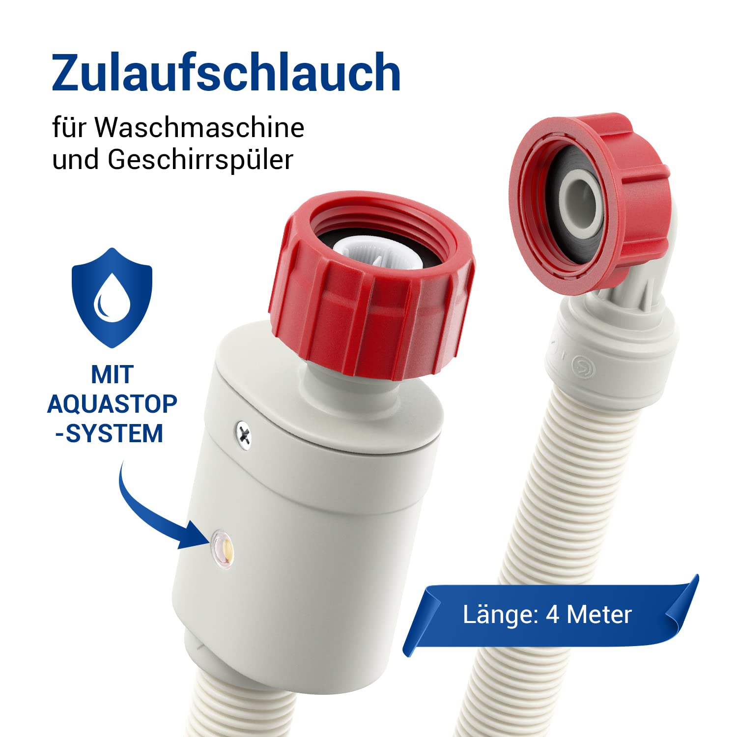VIOKS Aquastop Zulaufschlauch Waschmaschine Schlauch 3/4 Zoll 4m 90°C | Aqua Stop Wasserschläuche, Gerade/Gewinkelt, Universal, für Geschirrspüler Waschmaschinen